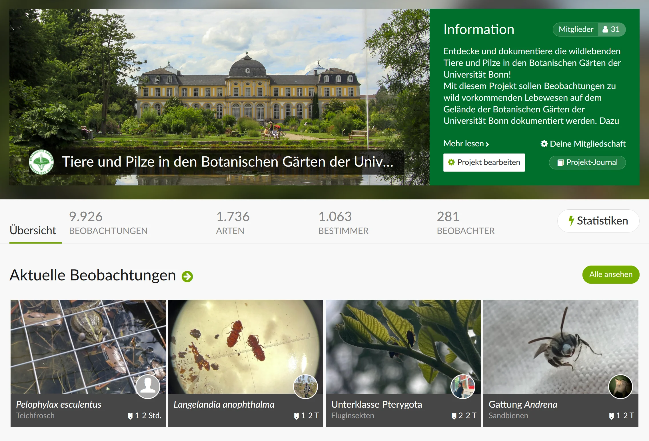 Screenshot der iNaturalist-Webseite